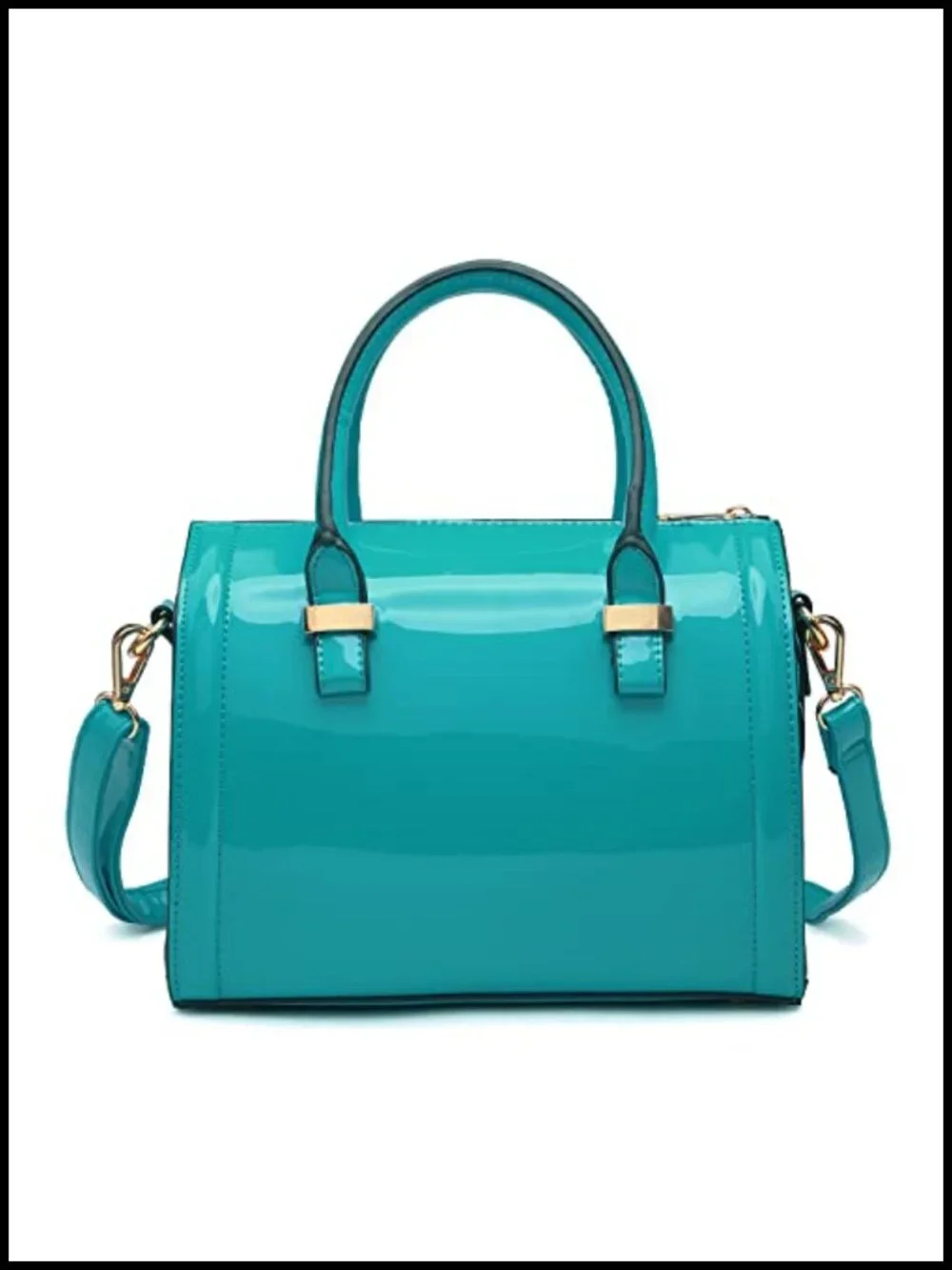 Shiny Patent Faux Leather Barrel Top Handle Satchel Shoulder Bag